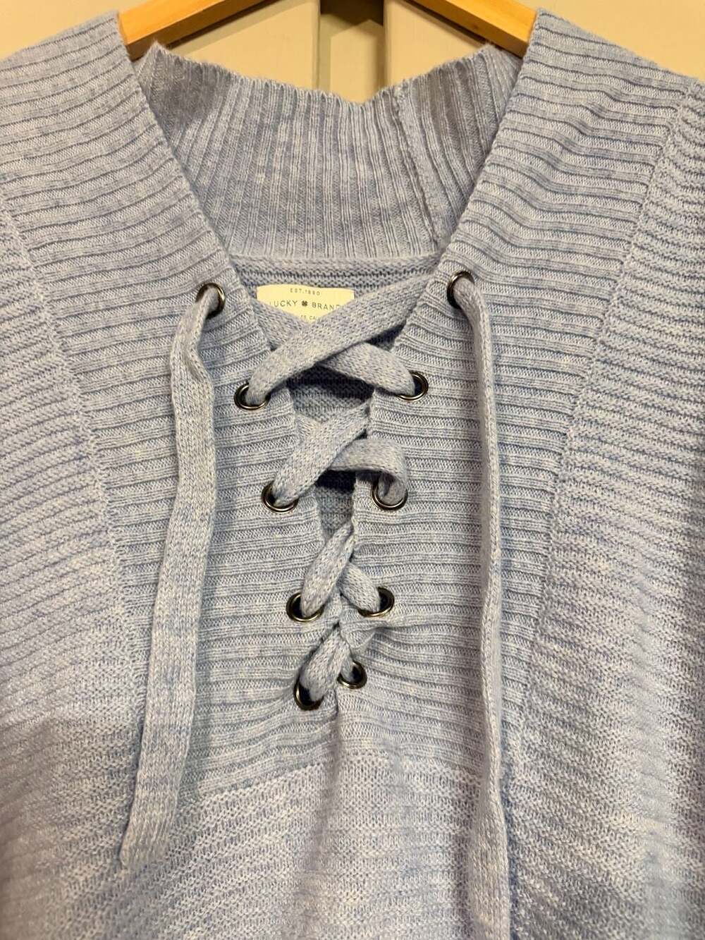 Lucky Brand Blue Lace Up Front Long Sleeve Knit Pullover Sweater Plus Size 3X - Picture 3 of 5